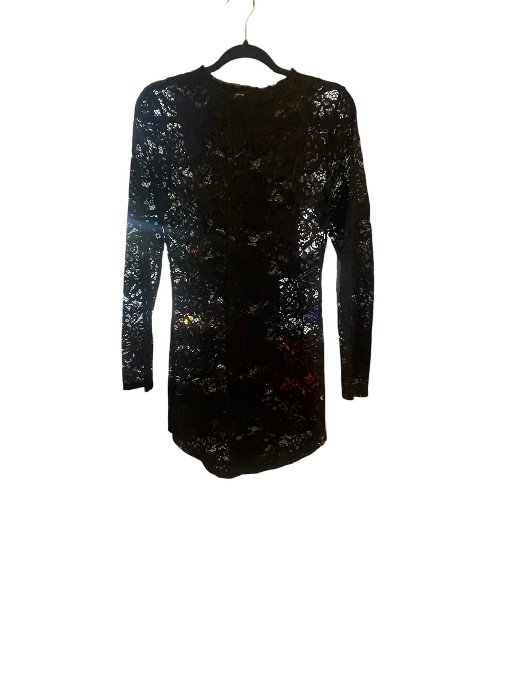 Unbranded Black Lace Long Sleeve Short Round-Neck Shell Dress